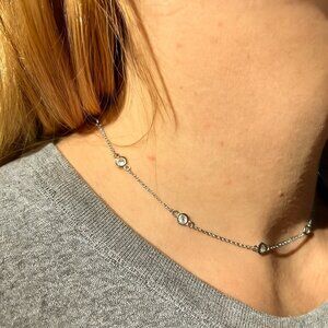 Sterling Silver Round Clear Cubic Zirconia Station Necklace, 14.5"